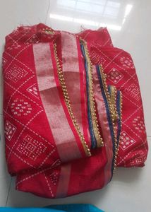Red Diamond Print Fabric with Trim Handmade