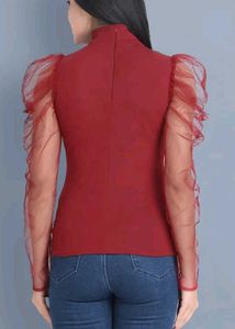 Maroon Net Sleeves Top