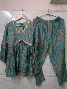 Teal Floral Print Top & Pant Set