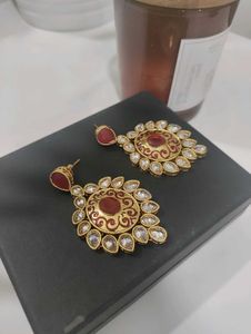 Red Polki Earings
