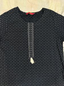 Navy &amp; White Print Kurti