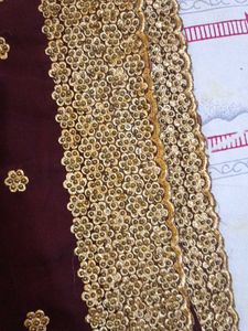 Maroon &amp; Gold Embroidered Saree Set