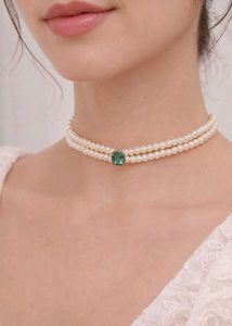 Pearl Choker with Green Stone