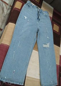 Distressed Wide-Leg Jeans