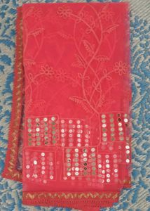 Coral Sequin Embellished Dupatta