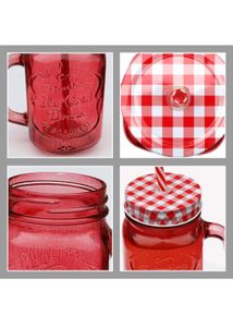 Glass Mason Jar with Straws &amp; Lids