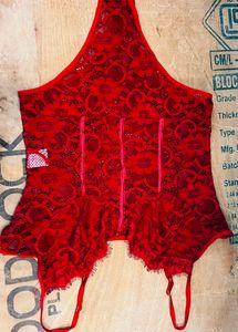 Women Red Lace Bodysuit 90&#39;s
