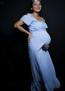 Light Blue Off-Shoulder Maternity Dress
