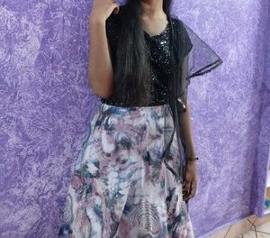 Elegant Floral Print Maxi Lehenga