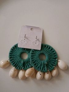 Green Boho Shell Earrings