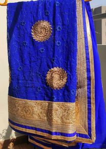 Royal blue Zari Saree for festive look