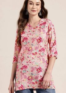 Floral Print V neck Short Kurti