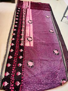 A Beautiful Pink Black Combination Floral Saree