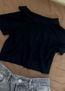 Cute Black Crop Top polo32-34