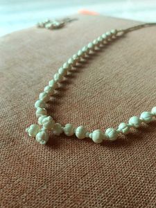 Vintage White Beaded Necklace &amp; Earrings