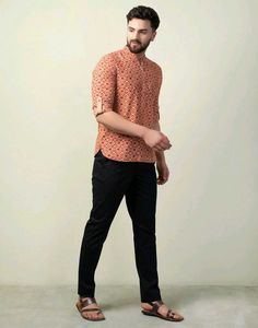 Fabindia Red Cotton Slim Fit Mid Placket Shirt
