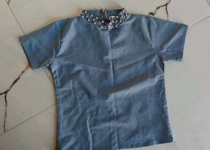 Cute Blue Beaded crop Top