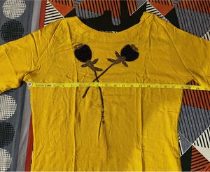 Yellow Bell-Sleeve Kurti - Bead Work - Size L