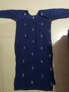 L Size Mirror Work Blue Kurti