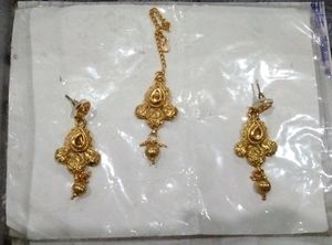 Jewellery Item Necklace, Earrings,Tika, Gold Colou