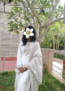 Off White Suit Set With Golden Slik Dupatta