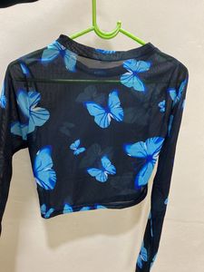 Butterfly Top With Long Sleeve Crop Top