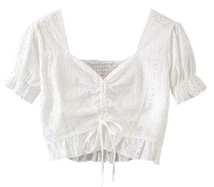White Eyelet Tie-Front Crop Top