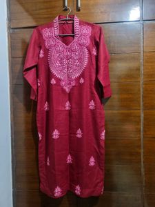 Maroon Embroidered Kurta