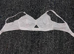 Round Stitch Cotton Bra- White