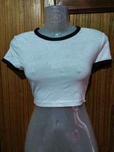 H&M White Crop Top with Black Trim