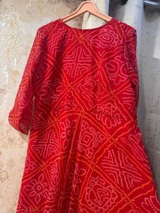 Red Bandhani Print Full Size Gown, Bust- 40/42