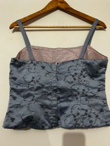 Floral Embroidered Satin Crop Top