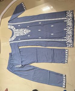 Elegant Gray Embroidered Kurti Set