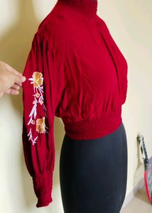 Red Close Neck Top