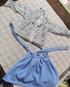 Floral Print Button-Down Shirt And Skrit
