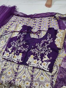 Purple Lehnga Choli Saree With Stiched Blouse