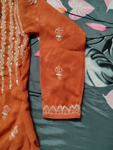 Rust Embroidered Kurti Chikankari
