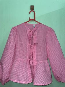 Newme Pink Gingham Tie-Front Blouse