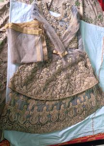 Grey &amp; Gold Embroidered Lehenga Choli