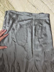 Olive Green Satin Midi Skirt