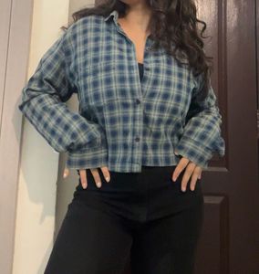 Blue Plaid Cropped Shirt