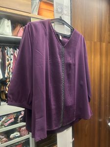 Royal Purple Pintuck Top with Embellished Zipper –