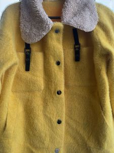 Yellow Faux Fur Collar Jacket