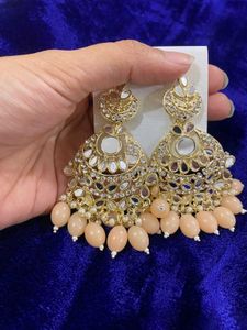 Mirror Work Earrings (Peach)