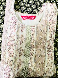 Floral Print White Cream  Kurti