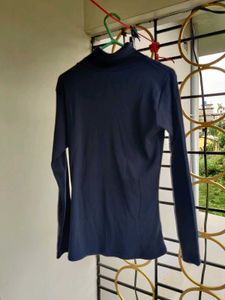 Hi-Neck Ribbed Top (Navy Blue)