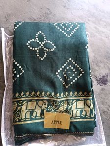 Silk Green Bandhani Saree with Elephant Border