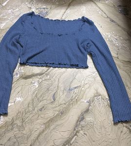 Blue Long Sleeve Crop Top