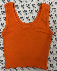 Orange Ribbed Crop Tank Top