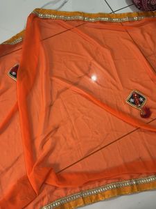 Elegant Blue &amp; Orange Saree